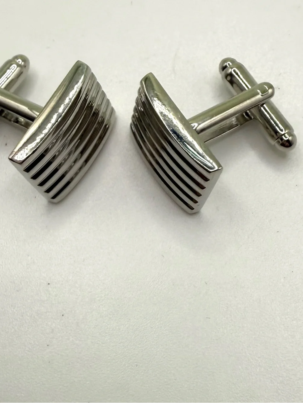 Silver Ribbed Rectangular Cufflinks - Classic Men’s Accessory Brand New